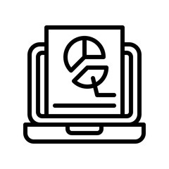 Pie chart on laptop vector, Digital marketing line icon editable stroke