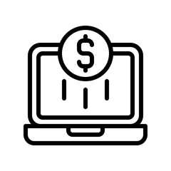 Dollar coin on laptop vector, Digital marketing line icon editable stroke