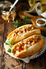 Homemade hot dogs with sauerkraut