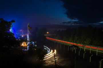 The camp ground near the Schwalbenschwanz curve and the small carousel at the Nürburgring 24 hour endurance race 