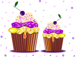 vanilla cupcake with cherry on top. vector illustration