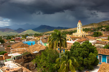 Fototapeta na wymiar Trinidad de Cuba, panoramic skyline with mountains and colonial houses