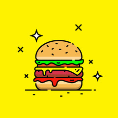 Cheese burger line icon. Fast food hamburger graphic. Vector illustration.