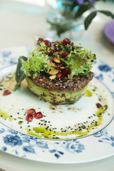 Healthy avo burger with beef and salad