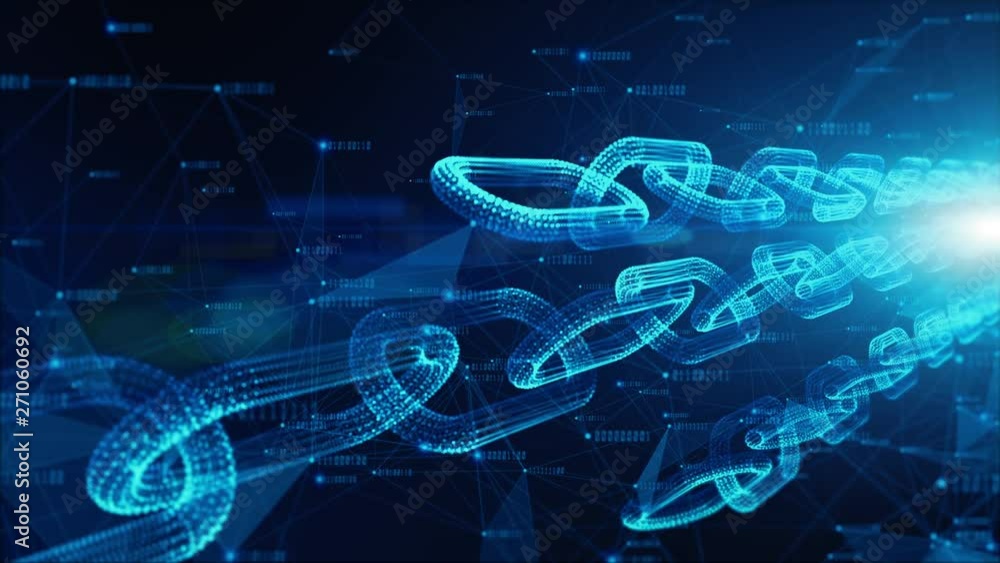 Poster depth of field, network chain links connections, crypto currency connected and digital technology ne