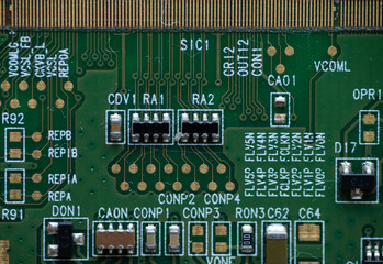 Macro photo of microcircuits close-up without inscriptions