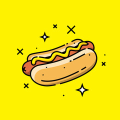 Hot dog line icon. American fast food hotdog graphic. Vector illustration.