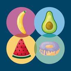 set of watermelon with avocado and icons