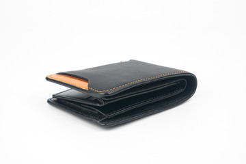 Black leather wallet isolated on white background, concept business financial and shopping