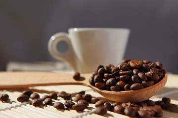 Roasted grains of natural fragrant coffee