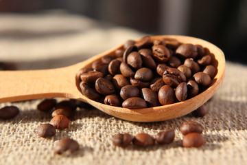 Roasted grains of natural fragrant coffee