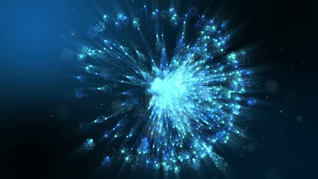 Light blue particle fireworks in circle shape,Dark blue background.