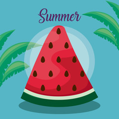 summer poster with watermelon and leafs