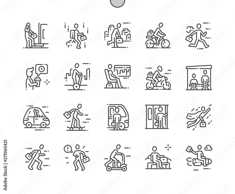 Poster people go to work well-crafted pixel perfect vector thin line icons 30 2x grid for web graphics and 