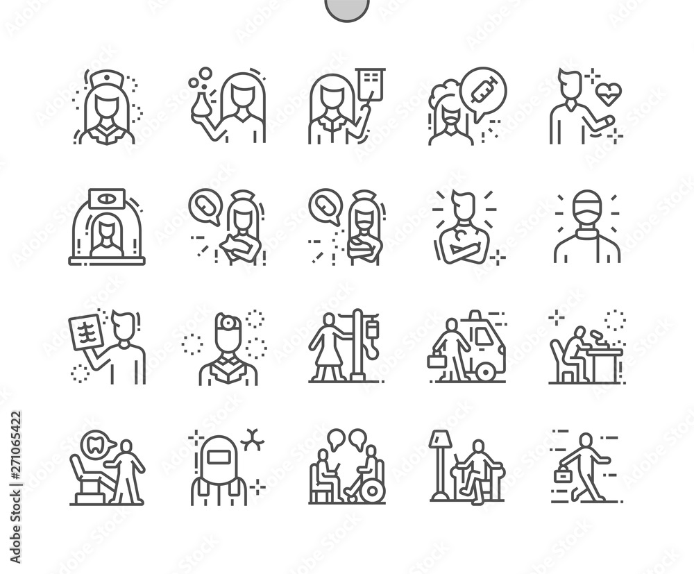 Poster health workers well-crafted pixel perfect vector thin line icons 30 2x grid for web graphics and app