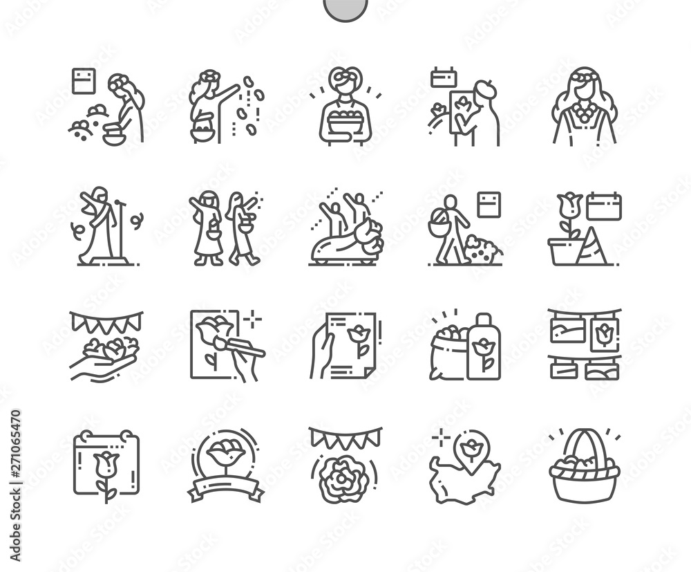 Poster rose festival well-crafted pixel perfect vector thin line icons 30 2x grid for web graphics and apps