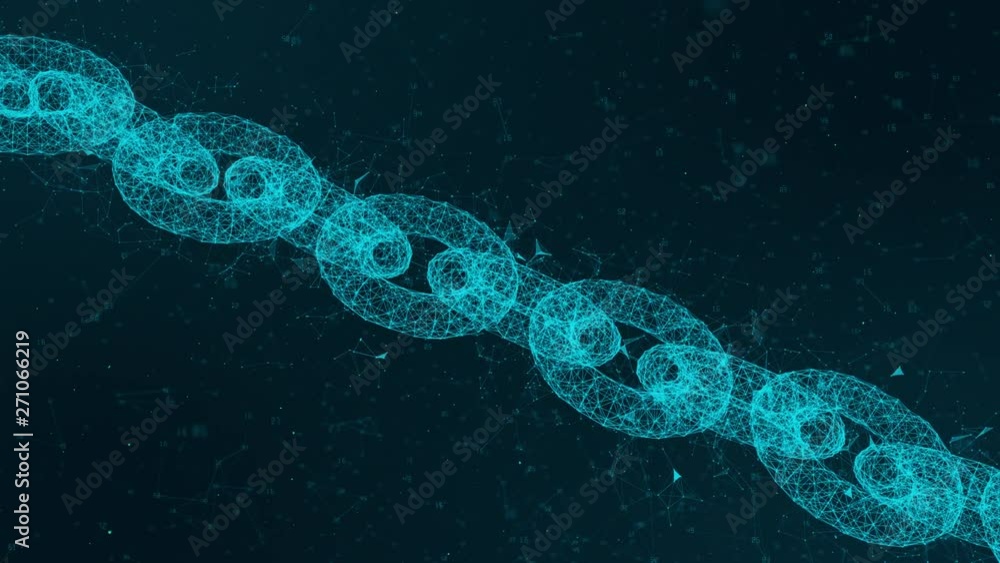 Poster depth of field, network chain links connections, crypto currency connected and digital technology ne