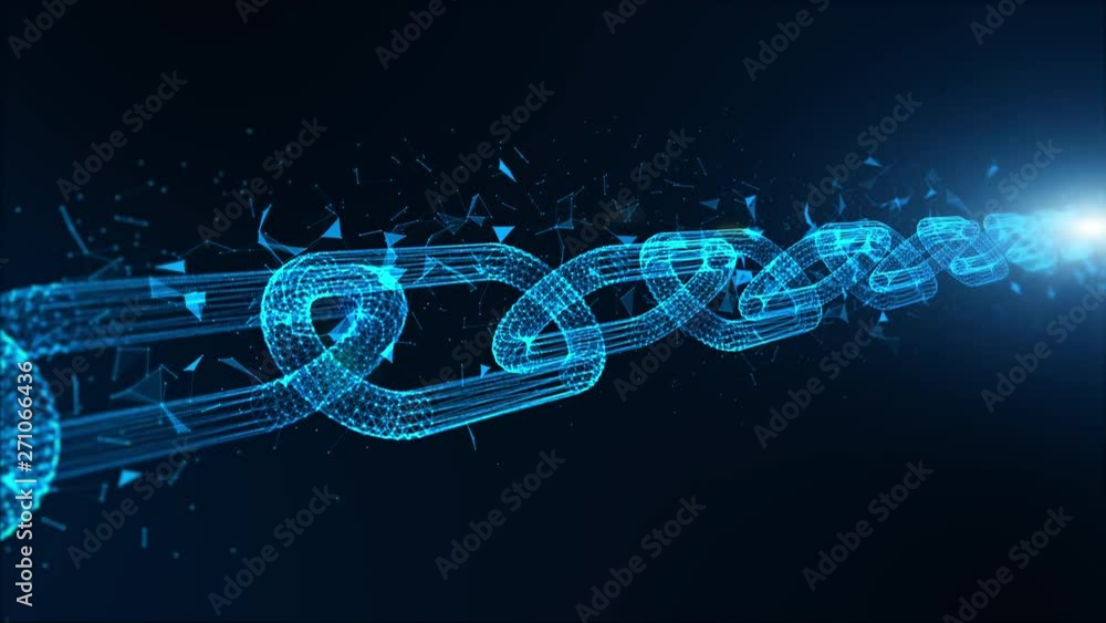 Poster depth of field, network chain links connections, crypto currency connected and digital technology ne