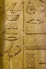 Egyptian ancient hieroglyphs on the stone wall