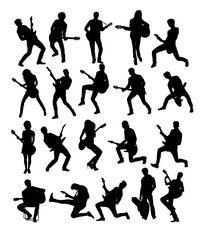 Singer and Guitarist Activity Silhouettes, art vector design