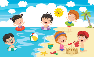 Obraz na płótnie Canvas Vector Illustration Of Summer Children