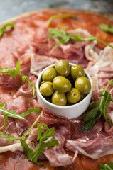 Green olives with Spanish ham tapas