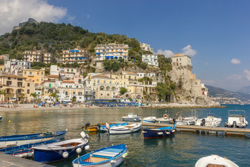 Fototapeta na wymiar Fishing boats in Maiori on the Amalfi Coast, Italy