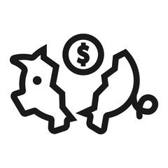 broken piggy bank - minimal line web icon. simple vector illustration. concept for infographic, website or app.