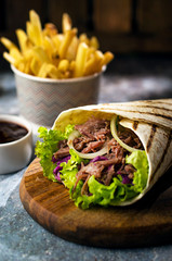 Wrap kebab with french fries 