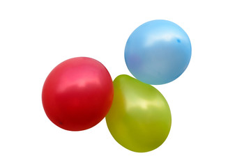 blue, green and red balloons isolated on white background