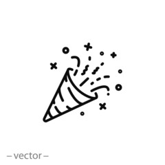 confetti icon, party line symbol on white background - editable stroke vector illustration eps10 - obrazy, fototapety, plakaty