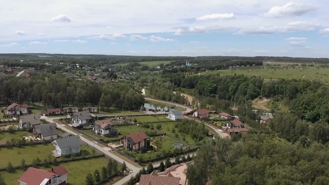 Aerial footage over a classica European housing estate, homes from above. Aerial shot over the top of housing estate. Aerial view over the village 4K