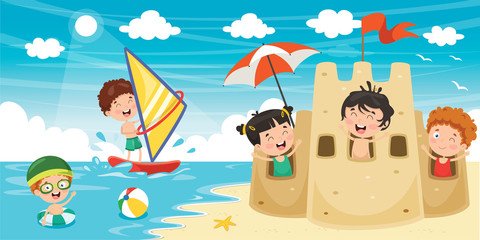 Obraz na płótnie Canvas Vector Illustration Of Summer Children