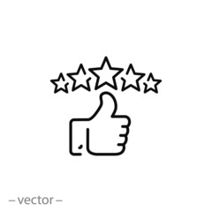 customer review icon, quality rating, feedback, five stars line symbol on white background - editable stroke vector illustration eps10