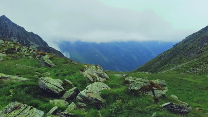 mountains fog darkness top travel tourism lake edge of light landscape background sunset sunrise