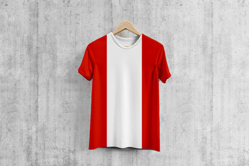 Austria flag T-shirt on hanger, Austrian team uniform design idea for garment production. National...