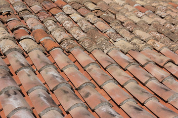 Mediterranean style old roof tiles background. Architectural ele