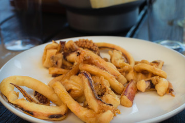Spanish traditional tapa of crispy fried squid