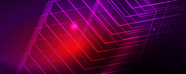 Obraz premium Shiny glowing design background, neon style lines, technology concept, vector