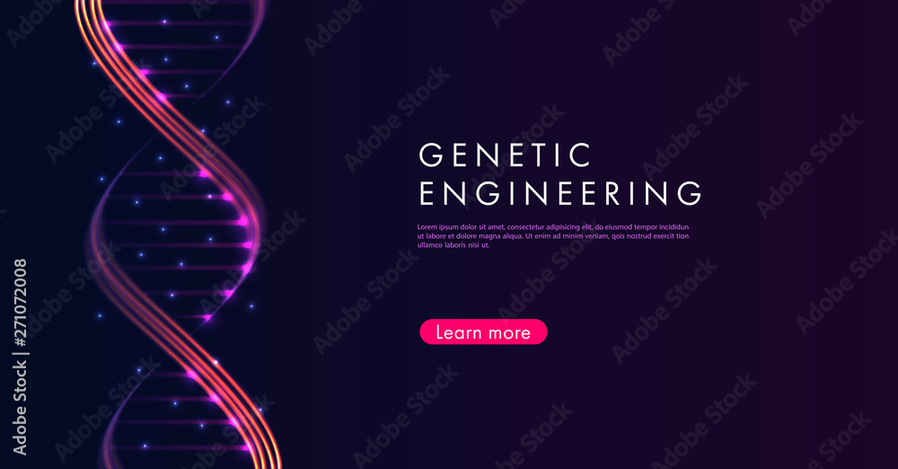 Aufkleber website home page with abstract backgrouns with dna spiral glowing lines in the dark.