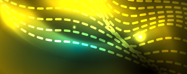 Fototapeta premium Shiny neon vector wave line abstract background, motion concept