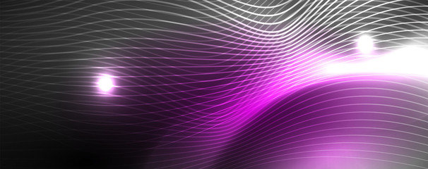 Neon vector wave lines abstract background, magic futuristic techno design