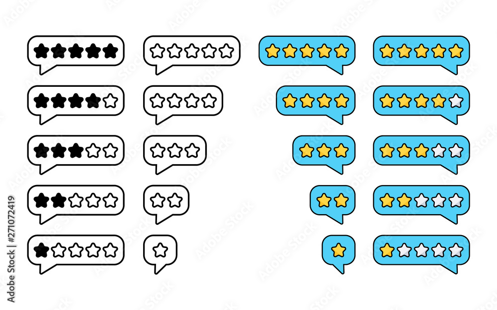 Poster set of rating stars. rating star badge. review rating bubble flat vector illustration. bubble speech