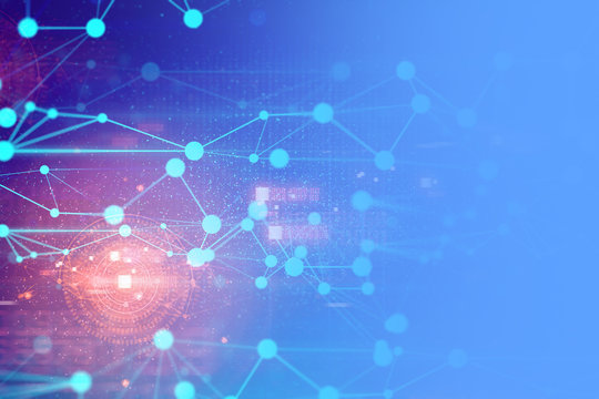 ai technology, robotic system, molecule of chemical, atom cell plexus and science, abstract futuristic universe cyber network server online, background illustration 3d rendering