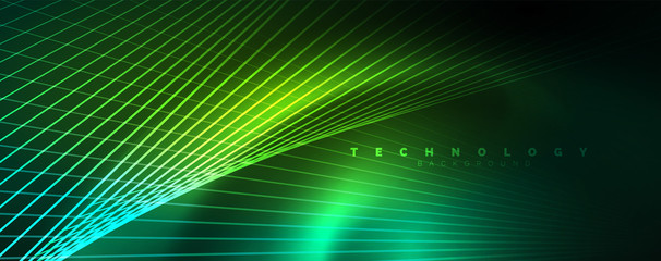 Vector neon light lines concept, abstract background