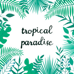 Fototapeta na wymiar Vector illustration with tropical leaves and text 