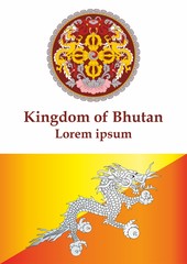 Flag of Bhutan, Kingdom of Bhutan. Template for award design, an official document with the flag of Bhutan. Bright, colorful vector illustration for graphic and web design.