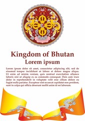 Flag of Bhutan, Kingdom of Bhutan. Template for award design, an official document with the flag of Bhutan. Bright, colorful vector illustration for graphic and web design.