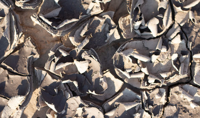 Details of the cracked earth drought close up