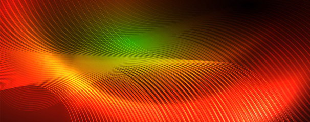 Shiny neon lines template - northern lights glowing blur lines. Futuristic style glow neon 80s disco club or night party techno template